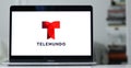 Closeup of the logo of Telemundo, an American Spanish-language TV station on a laptop screen Royalty Free Stock Photo