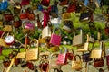 SALZBURG, AUSTRIA - June 03, 2019: Closeup of love lockers at famous bridge Makartsteg Royalty Free Stock Photo