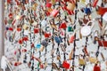 Closeup of love lockers at famous bridge Makartsteg in Salzburg, Austria. Padlocks of love on a bridge Royalty Free Stock Photo