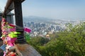 Closeup of love locks and view of city in Seoul Royalty Free Stock Photo