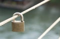 Closeup love padlock on the bridge, remember concept, selective