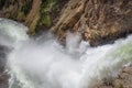 Closeup of Lower falls Yellowstone river. Raging waters. Spray from waterfall. Royalty Free Stock Photo