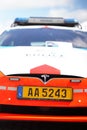 Closeup of Luxembourg Police Tesla Electric Vehicle