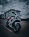 Closeup of a luxury motorcycle parked on a street