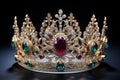 closeup luxury royal golden crown with precious stones and diamonds on a black background Royalty Free Stock Photo