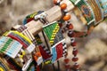 Closeup of Maasai hand crafted jewelry and ethnic decoration Royalty Free Stock Photo