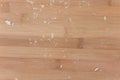 Closeup macro bread crumbs on the wooden board Royalty Free Stock Photo