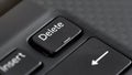 Closeup macro detail of Delete key on black laptop keyboard Royalty Free Stock Photo