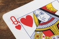 Closeup macro of hearts queen poker card Royalty Free Stock Photo