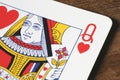 Closeup macro of hearts queen poker card Royalty Free Stock Photo