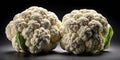 CloseUp Macro Photography of Isolated White Cauliflower Florets Against a Dramatic Black Background A Study in Texture Royalty Free Stock Photo
