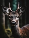 Portrait of a deer in dark forest macro photography Royalty Free Stock Photo