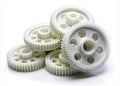 CloseUp Macro Photography of White Plastic Gears Unveiling Precision Engineering Details in a Studio Setting