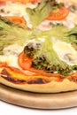 Closeup macro pizza slice with green lettuce and tomato Royalty Free Stock Photo