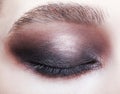 Closeup macro portrait of closed human female eye.  Girl with perfect violet - black smoky eyes make-up Royalty Free Stock Photo