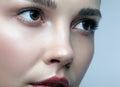Closeup macro portrait of female face. Woman with natural beauty Royalty Free Stock Photo