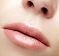 Closeup macro portrait of female part of face. Human woman lips Royalty Free Stock Photo