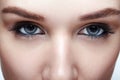 Closeup macro shot of blue human woman eye Royalty Free Stock Photo