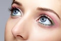 Closeup macro shot of human woman face with eyes day makeup Royalty Free Stock Photo