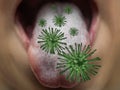 Closeup or macro shot infected by bacteria kid or children tongue disease bacterium