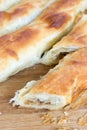 Closeup macro slice of burek with meat