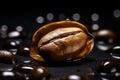 Closeup macro view of dark roasted coffee bean. Generative AI