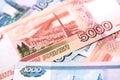 Five thousand and one thousand banknotes Russian rubles Royalty Free Stock Photo