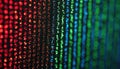 Closeup macro view of an RGB LED screen panel with rows of red blue green lights creating abstract digital patterns. High tech Royalty Free Stock Photo