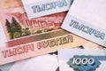 Closeup russian rubles banknotes