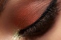 Closeup Macro of Woman Face with Eyes Make-up. Fashion Celebrate Makeup, Glowy Clean Skin, Extra Long Eyelashes