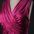 A closeup of a magenta dress with a deep vneck and ruched sides. Trendy color of 2023 Viva Magenta.. AI generation Royalty Free Stock Photo