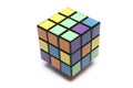 closeup magic cube colored fields white background