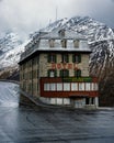 Closeup of Magnificent view of abandoned hotel in the Swiss Alps