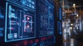 A closeup of a mainframe computer simulating factory layouts and workflow optimization with complex algorithms and Royalty Free Stock Photo