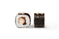Closeup of maki rolls with eel, unagi sauce and sesame on white Royalty Free Stock Photo