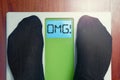 Closeup male feet scale OMG Oh my God at morning Royalty Free Stock Photo