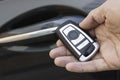 Closeup of male hand holding remote car key Royalty Free Stock Photo