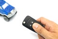 Right hand holding remote control car key for business concept Royalty Free Stock Photo