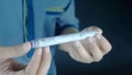 Closeup of a male hands holding insulin pen - Medical equipment concept