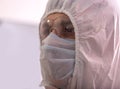 Closeup male medic wearing protective mask