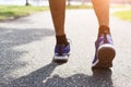 Closeup of male running walking shoes. Work out concept, step walk Royalty Free Stock Photo