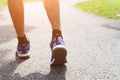 Closeup of male running walking shoes. Work out concept, step walk