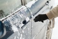 Closeup of man hand opening car with key Royalty Free Stock Photo