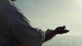 Closeup man hands training karate techniques on sunset. Sport lifestyle.