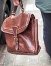 Closeup of man holding casual leather Briefcase Going To Work Royalty Free Stock Photo