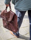 Closeup of man holding casual leather Briefcase Going To Work Royalty Free Stock Photo