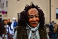 Closeup of a man wearing a scary carnival mask at the celebration in the city of Neuhausen, Germany Royalty Free Stock Photo