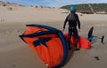 Closeup of a man wind foiling in Tarifa