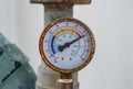 Closeup of manometer, measuring gas pressure. Royalty Free Stock Photo