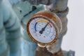 Closeup of manometer, measuring gas pressure. Royalty Free Stock Photo